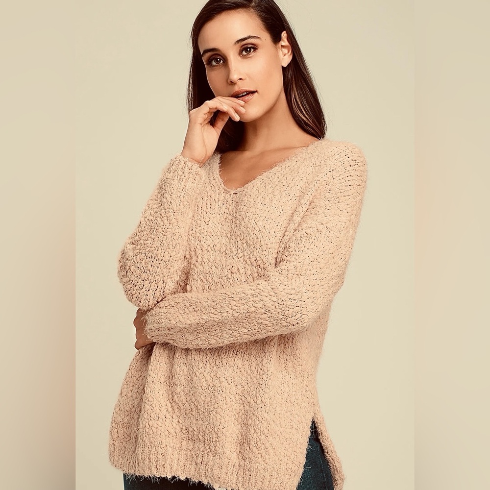 Sojo vee neck fuzzy sweater